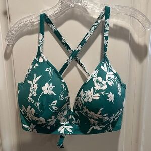teal with white flowers bikini top 36DD